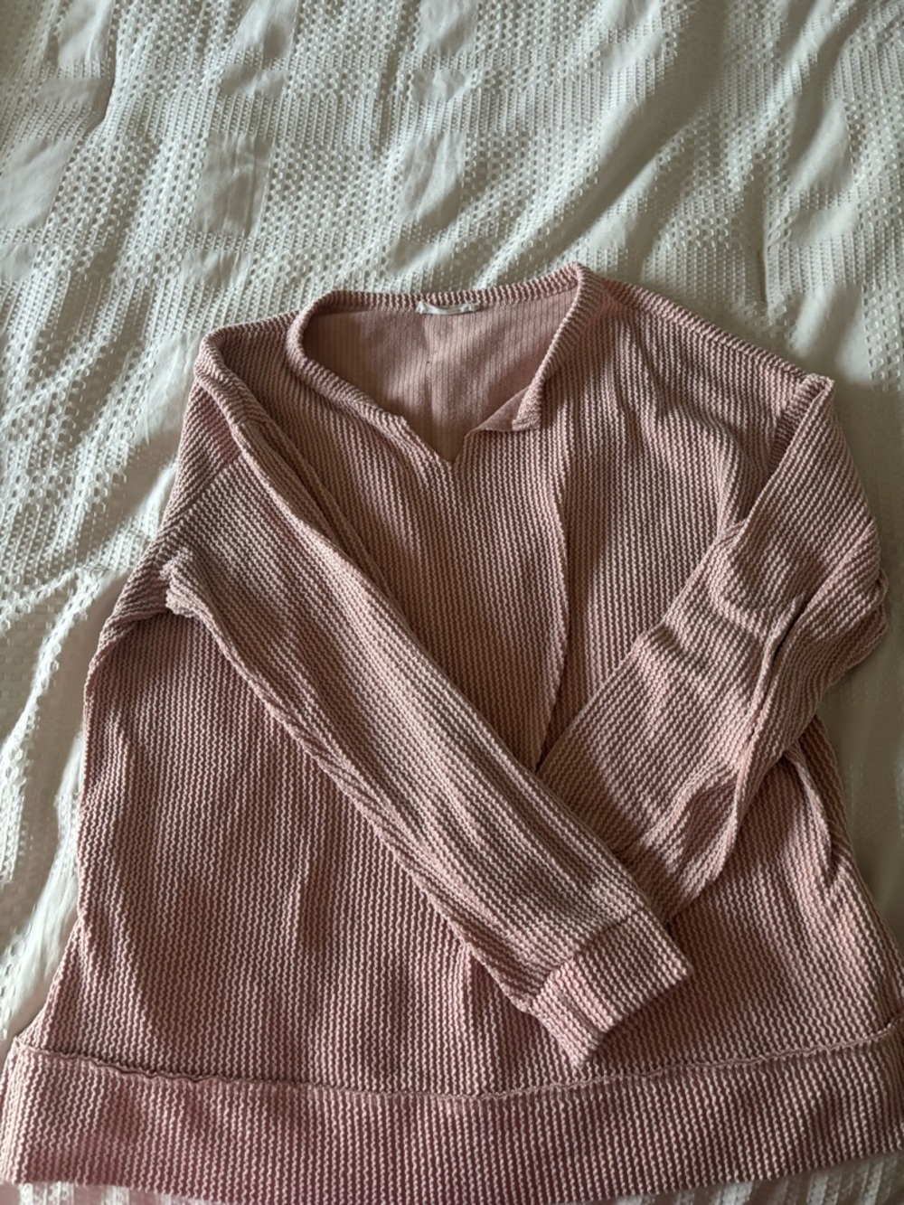 Light Mauve Waffle Knit Pullover Sweater